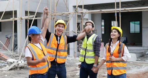 Four civil engineer are hand coordination Stock Footage 194528483