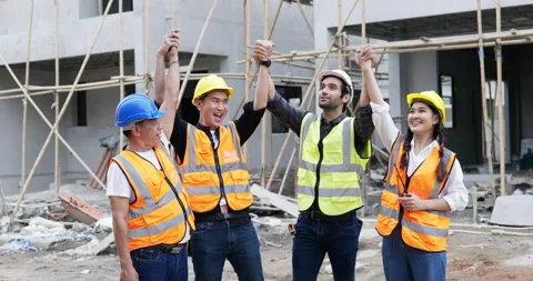 Four civil engineer are hand coordination Stock Footage 196140018