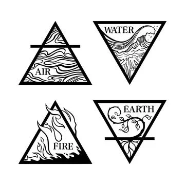 Four classical elements  Fire, Water, Air, Earth  Triangle set イラスト素材