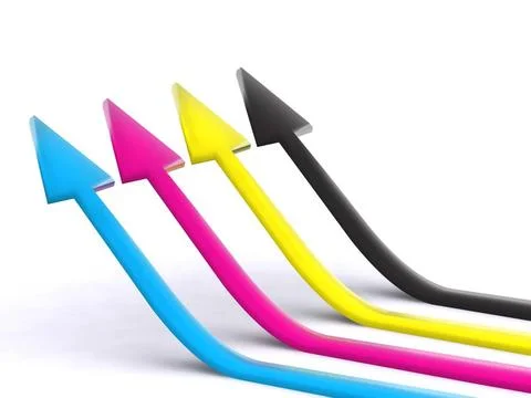 Four CMYK pointers. 3d arrow four CMYK pointers. 3d arrow Copyright: xZoon... Stock Photos