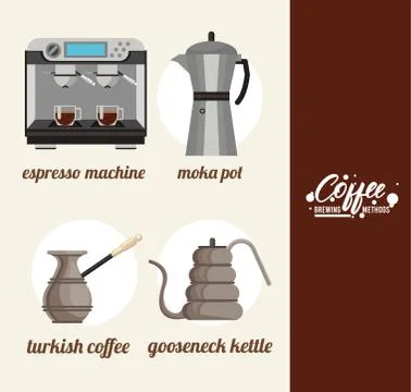 Four coffee brewing methods bundle Stock Illustration