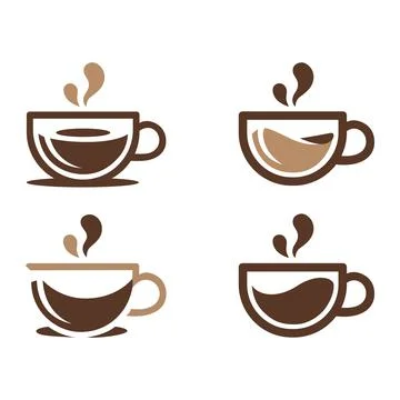 Four coffee cups with steam simple vector design illustration Stock Illustration
