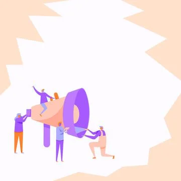 Four Colleagues Drawing Inspecting Using Large Megaphone Displaying Team イラスト素材