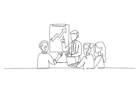 Four colleagues, one man presenting finance chart to two women one man Stock Illustration