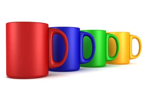 Four color ceramic cups isolated on white Stock Illustration