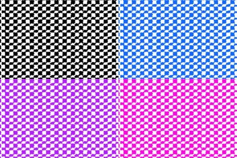 Four-Color Distorted Checkerboard Pattern Background Set in Black, Blue, Purple Stock Illustration
