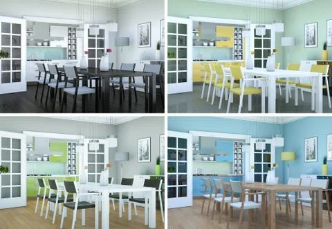 Four color variations of modern interior loft design Stock Illustration