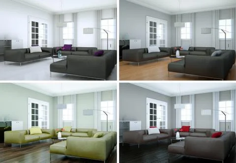 Four color variations of modern interior loft design Stock Illustration