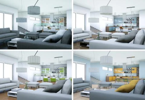 Four color variations of modern interior loft design Stock Illustration