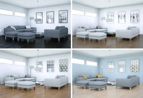 Four color variations of modern interior loft design Illustrazione stock