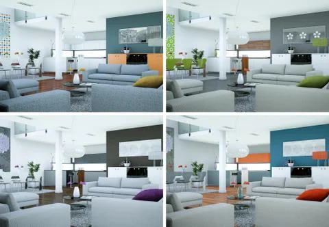 Four color variations of modern interior loft design Stock Illustration