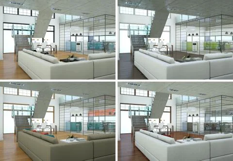 Four color variations of modern interior loft design Stock Illustration