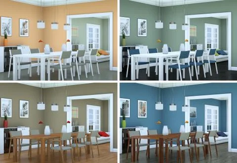 Four color variations of modern interior loft design Stock Illustration
