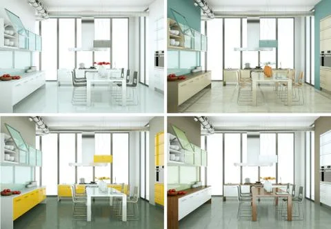 Four color variations of modern kitchen with a beautiful design Stock Illustration