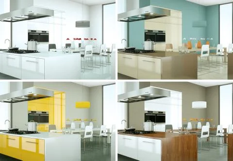 Four color variations of modern kitchen with a beautiful design Stock Illustration