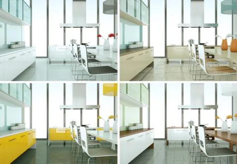 Four color variations of modern kitchen with a beautiful design Stock Illustration