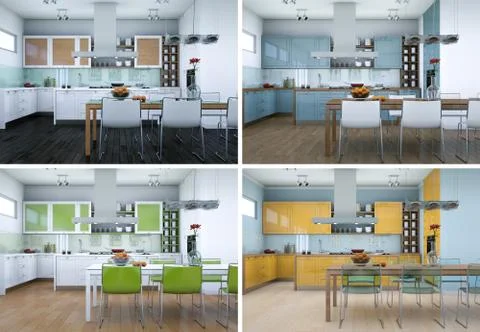 Four color variations of modern kitchen with a beautiful design Stock Illustration