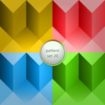 Four colored 3d cubic vector pattern set background 스톡 일러스트