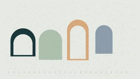 Four colored arch shapes with gradient fill on dotted background Stock Illustration