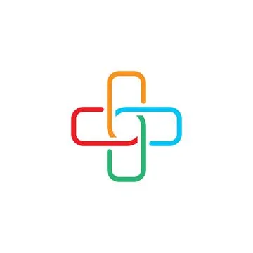 Four colored interlocking plus symbol. Vector Stock Illustration