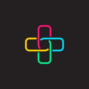 Four colored interlocking plus symbol. Vector Illustrazione stock