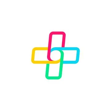 Four colored interlocking plus symbol. Vector Stock Illustration
