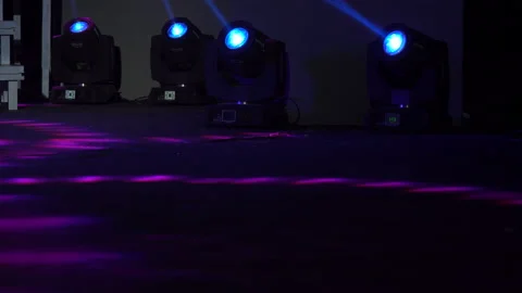 Four colored projectors on the stage lights farm. Bright shiny stage lights Stock-Footage 160711805