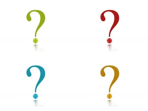 Four colored question marks on white background Stock Illustration