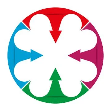 Four colored vector circles with arrows pointing to the center Stock Illustration