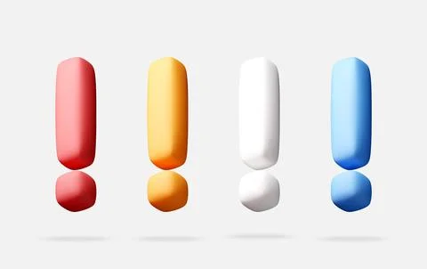 Four colorful 3D exclamation marks Stock Illustration