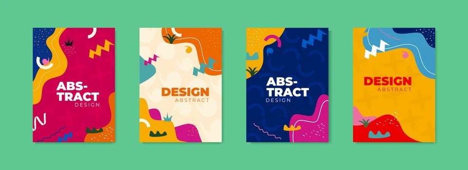 Four Colorful Abstract Pattern Flyer Template Package Stock Illustration