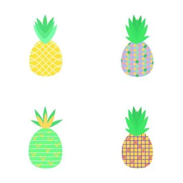 Four colorful modern pineapples creating a tropical pattern Illustrazione stock