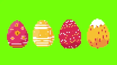 Four colorful pixel art easter eggs on green screen background Video stock 329585337