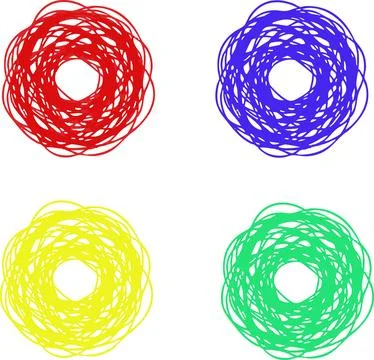 Four colorful scribble circles, red, blue, yellow, and green, are arranged on Stock Illustration