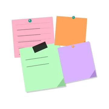 Four colorful sticky notes with lines and tape on white background Stock Illustration