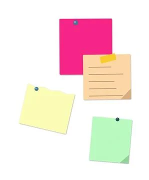 Four colorful sticky notes on white background Illustrazione stock