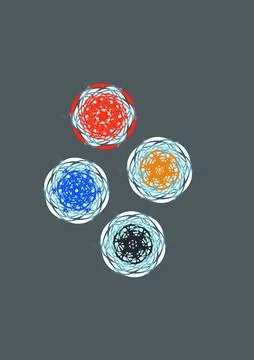 Four colourful spirograph circles on dark background Stock Illustration