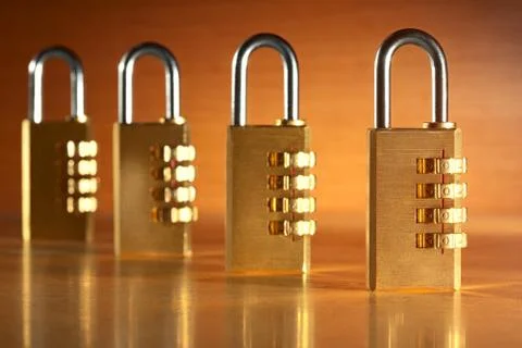 Four combination locks Stock Photos