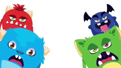 Four comic monsters characters Stock Footage 175906447