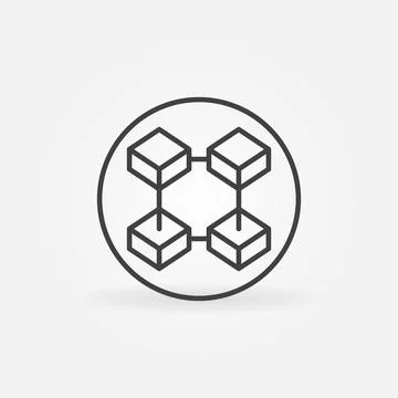 Four Connected Blocks in circle - Blockchain Technology vector line icon Illustrazione stock