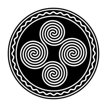 Four connected Celtic double spirals, within a circle frame イラスト素材
