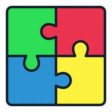 Four Connected Jigsaw Puzzle Colored Pieces vector modern icon or logo elemen Stock Illustration