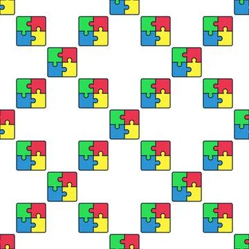 Four Connected Jigsaw Puzzle Colored Pieces vector modern seamless pattern Stock Illustration