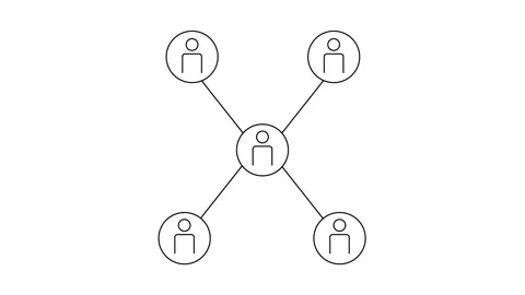 Four connected people in a simple line for teamwork animation Video stock 336791590