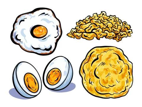 Four cooked eggs type vector drawing Stock Illustration