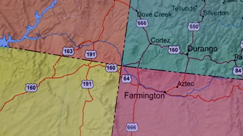 FOUR CORNER STATES ROADMAP.  4K, ECU, MACRO SLIDER SHOT. Vídeos de archivo 159811366