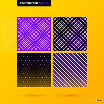 Four corporate seamless patterns on bright yellow background. EPS10 Stock Illustration