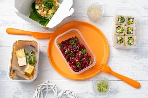 Four-course dinner set with rolls Stock Photos