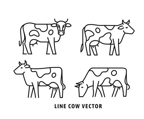 Four Cow linear style icon Illustrazione stock
