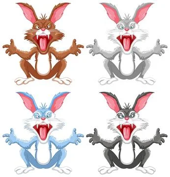 Four Crazy Rabbit Cartoon Sitting Stock Illustration